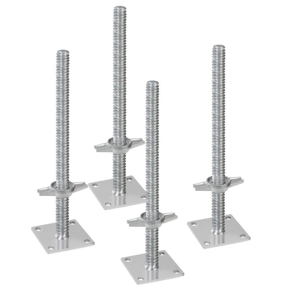 VEVOR 4-Pack Adjustable Leveling Jacks, 18.2 In Adjustable Height & 3307lbs/1500kg Total Load Capacity Scaffold Jacks Feet, Solid Carbon Steel Screw Jacks for Baker-Style Scaffolding Equipment, Silver