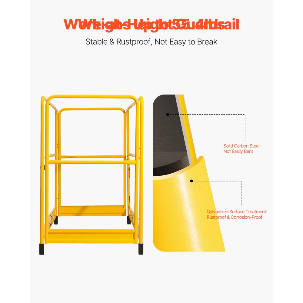 VEVOR 6 Foot Scaffolding Safety Guardrail, Rustproof Solid Carbon Steel Scaffold Guard Rail of 55.4 lbs Load Capacity, Baker Style Metal Guardrails Accessory System for Scaffolding Platform, Yellow