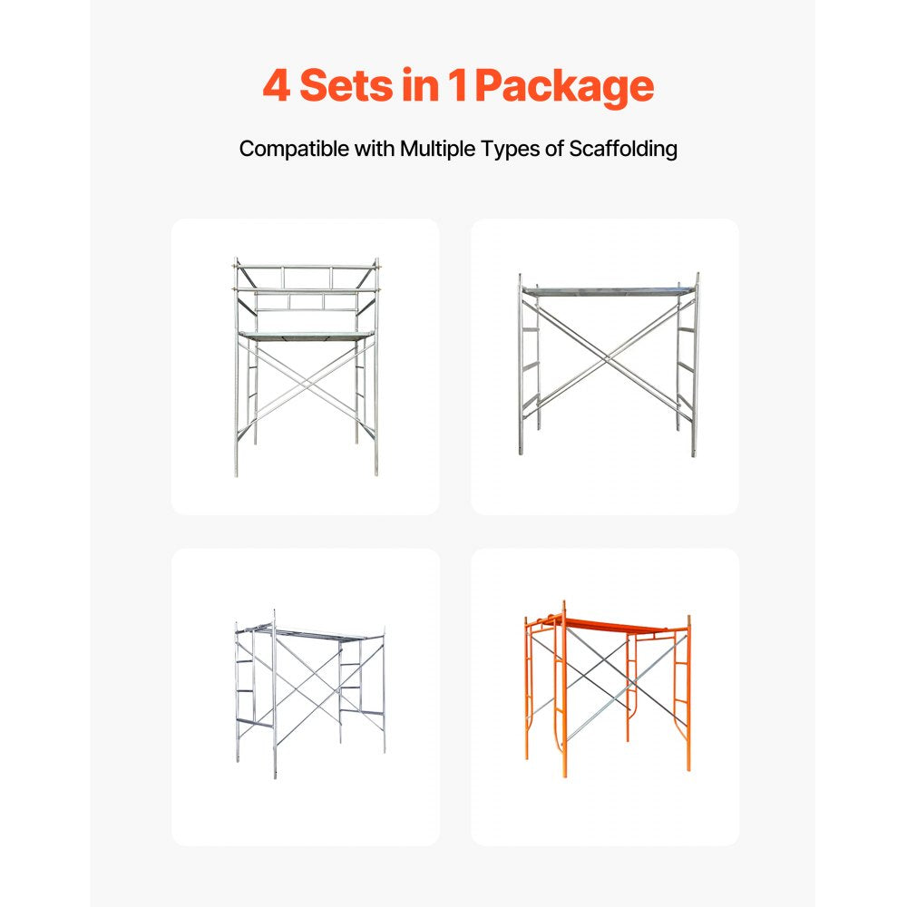 VEVOR Scaffolding Cross Brace 6ft x 4ft, 4-Pack Solid Carbon Steel Scaffold Cross Supports, X-Shaped Scaffolding Safety Accessory with Rust-Proof & Corrosion-Proof Galvanized Surface, Silver