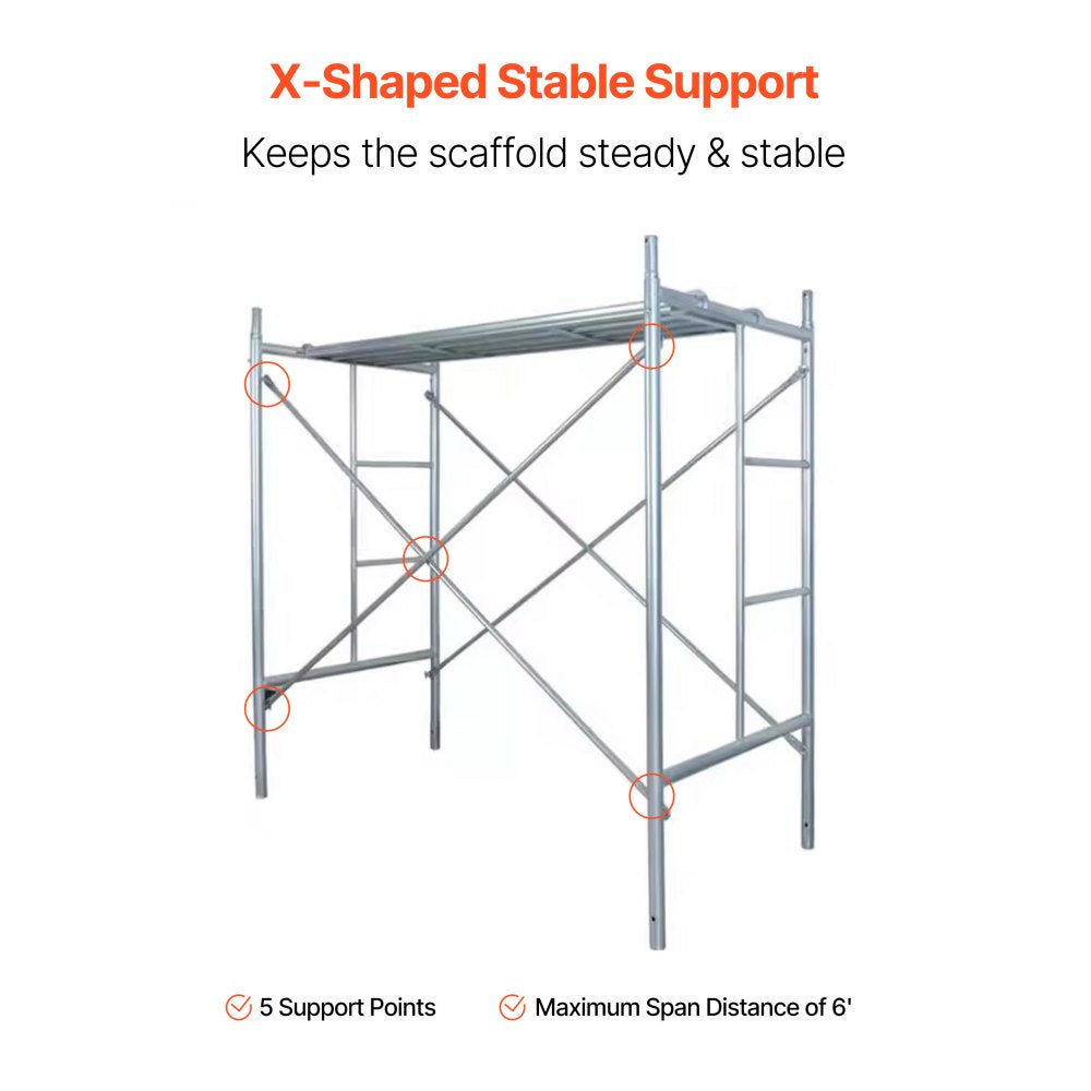 VEVOR Scaffolding Cross Brace 6ft x 4ft, 4-Pack Solid Carbon Steel Scaffold Cross Supports, X-Shaped Scaffolding Safety Accessory with Rust-Proof & Corrosion-Proof Galvanized Surface, Silver