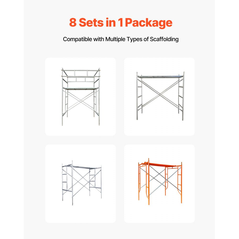 VEVOR Scaffolding Cross Brace 6x4 ft, 8-Pack Solid Carbon Steel Scaffold Cross Supports, X-Shaped Scaffolding Safety Accessory with Rust- & Corrosion-Proof Galvanized Surface (Only Cross Braces Sold)