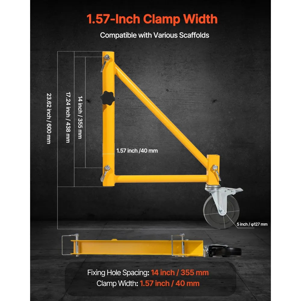 VEVOR 4-Pack Scaffold Outriggers, 1000 lbs Total Load Capacity Baker-Style Scaffolding Accessory with Swivel Casters, Carbon Steel Scaffold Wheel System with Rust Proof Galvanized Surface, Yellow