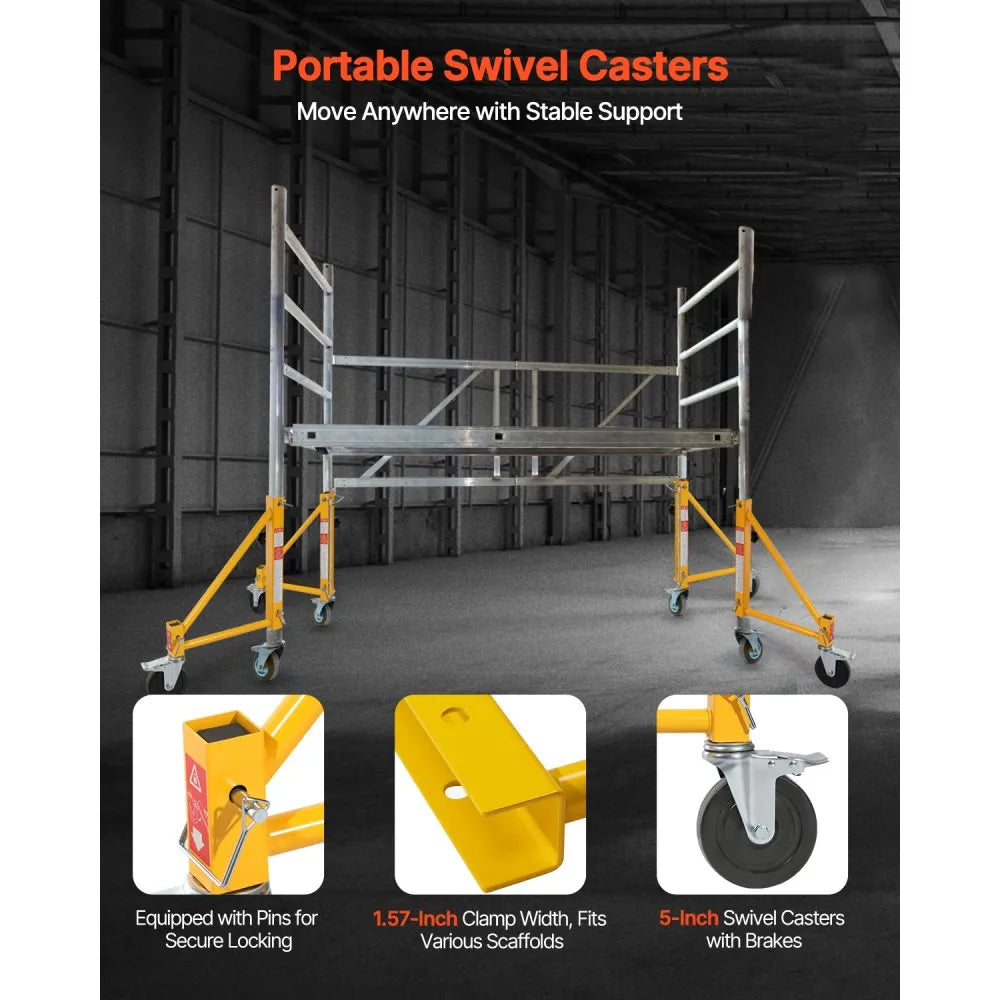 VEVOR 4-Pack Scaffold Outriggers, 1000 lbs Total Load Capacity Baker-Style Scaffolding Accessory with Swivel Casters, Carbon Steel Scaffold Wheel System with Rust Proof Galvanized Surface, Yellow