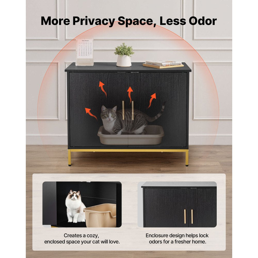 VEVOR Cat Litter Box Enclosure Furniture, 27.6 in Hidden Litter Box Cabinet with Metal Legs & Handle, Modern Style Cat Washroom House End Table, Fit Most of Litterbox, for Bedroom Living Room