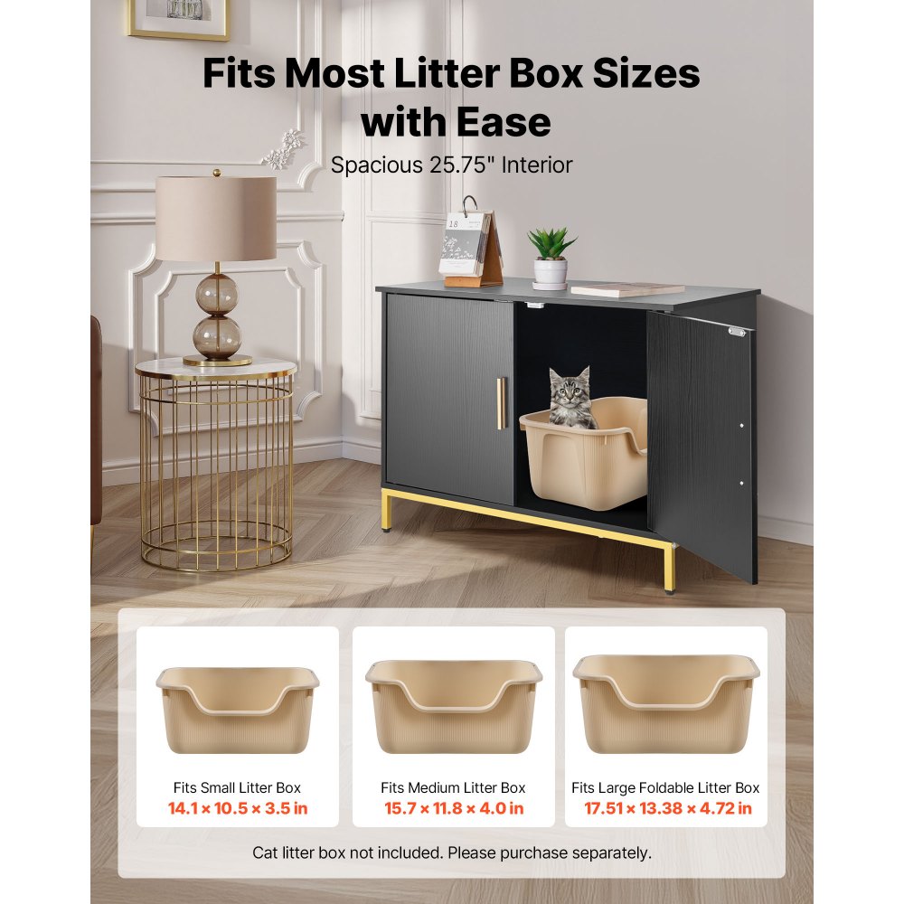VEVOR Cat Litter Box Enclosure Furniture, 27.6 in Hidden Litter Box Cabinet with Metal Legs & Handle, Modern Style Cat Washroom House End Table, Fit Most of Litterbox, for Bedroom Living Room