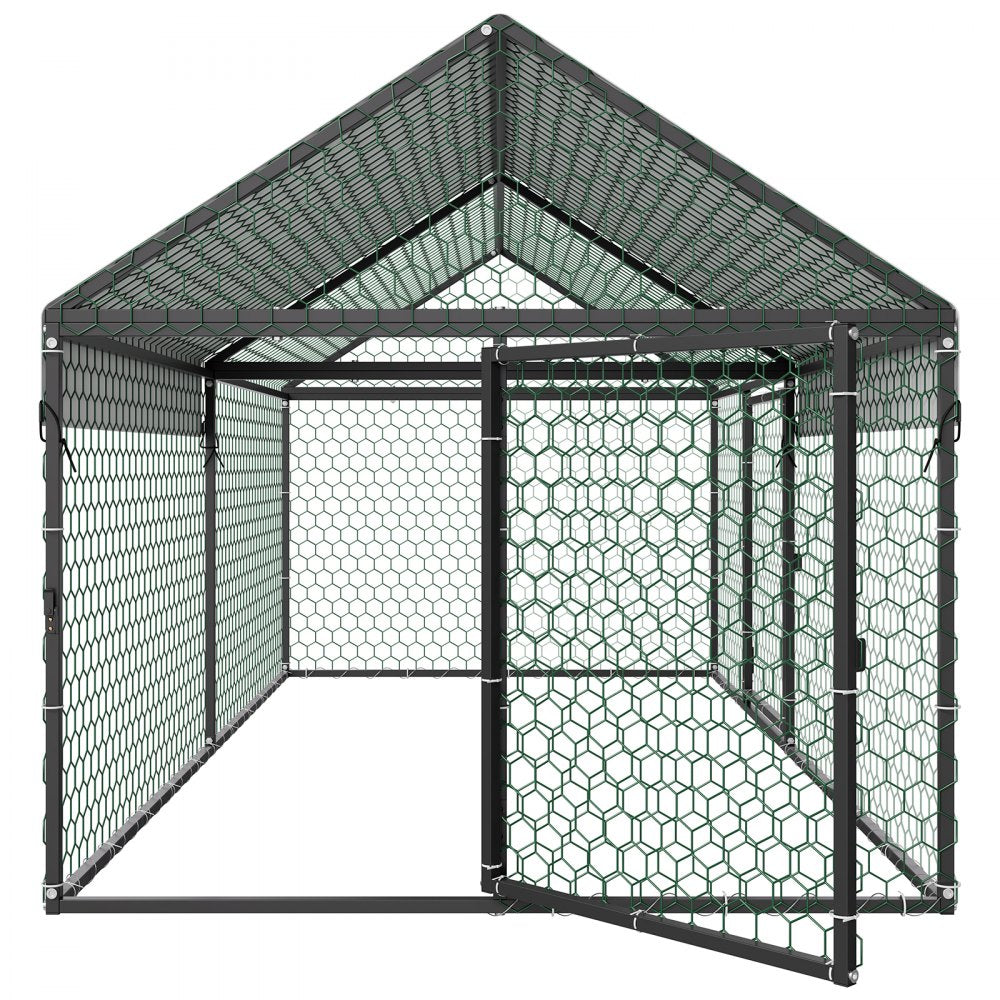 VEVOR Metal Chicken Coop for 4-6 Chickens, 3.3 x 6.6 x 3.3 ft, Small Chicken Cage with Waterproof Cover & Double Doors, Spire Roof Poultry Run Compatible with Wooden Coops, for Rabbit Hen Goose Duck