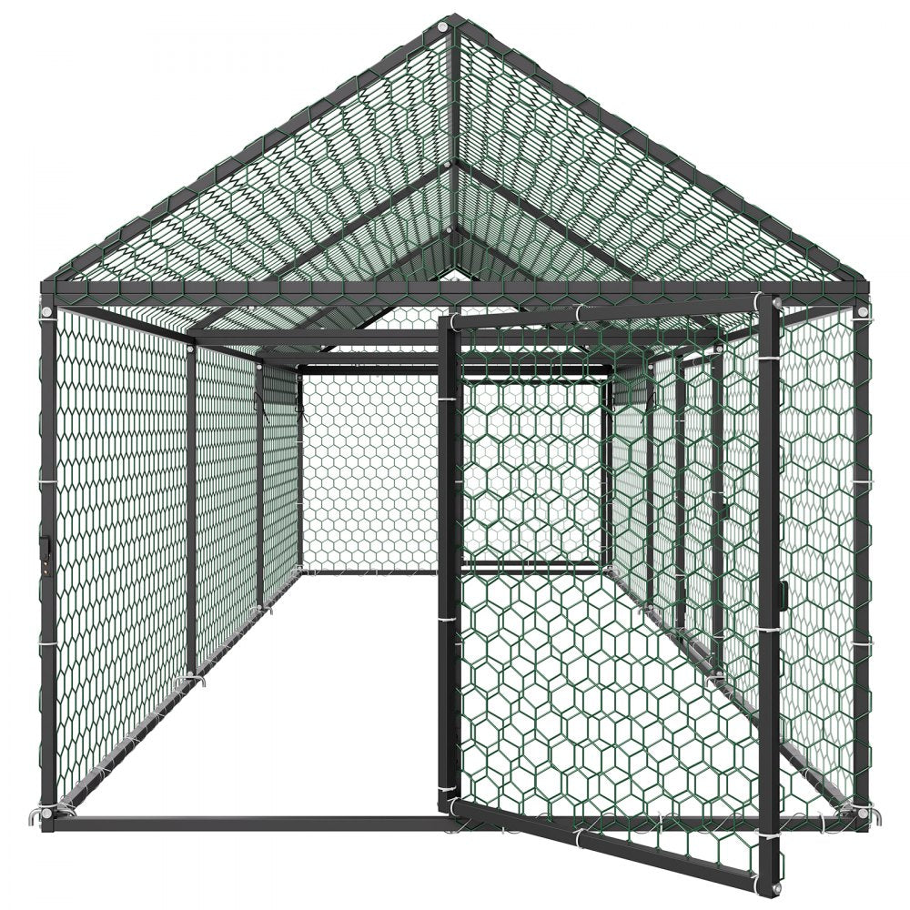VEVOR Metal Chicken Coop for 6-8 Chickens, 3.3 x 9.8 x 3.3 ft, Small Chicken Cage with Waterproof Cover & 3 Doors, Spire Roof Poultry Run Compatible with Wooden Coops, for Rabbit Hen Goose Duck