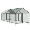 VEVOR Metal Chicken Coop for 6-8 Chickens 3.3x9.8x3.3 ft Small Chicken Cage, Spire Roof Poultry Run with Waterproof Cover & 3 Doors, Compatible with Wooden Coops, for Rabbit Hen Goose Duck, Backyard