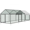 VEVOR Metal Chicken Coop for 6-8 Chickens 3.3x9.8x3.3 ft Small Chicken Cage, Spire Roof Poultry Run with Waterproof Cover & 3 Doors, Compatible with Wooden Coops, for Rabbit Hen Goose Duck, Backyard