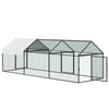 VEVOR Metal Chicken Coop for 6-8 Chickens 3.3x9.8x3.3 ft Small Chicken Cage, Spire Roof Poultry Run with Waterproof Cover & 3 Doors, Compatible with Wooden Coops, for Rabbit Hen Goose Duck, Backyard