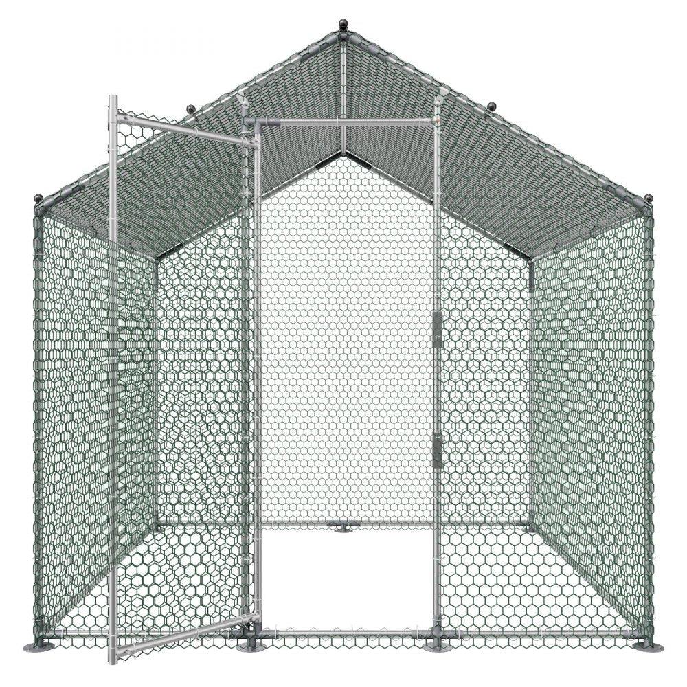 VEVOR Metal Chicken Coop, 6.56x6.56x6.56ft Large Walk-in Chicken Runs with Cover, Spire Roof Hen House Enclosure with Security Lock, Outdoor Duck Rabbit Cage Poultry Pen for Backyard, Farm, Yard