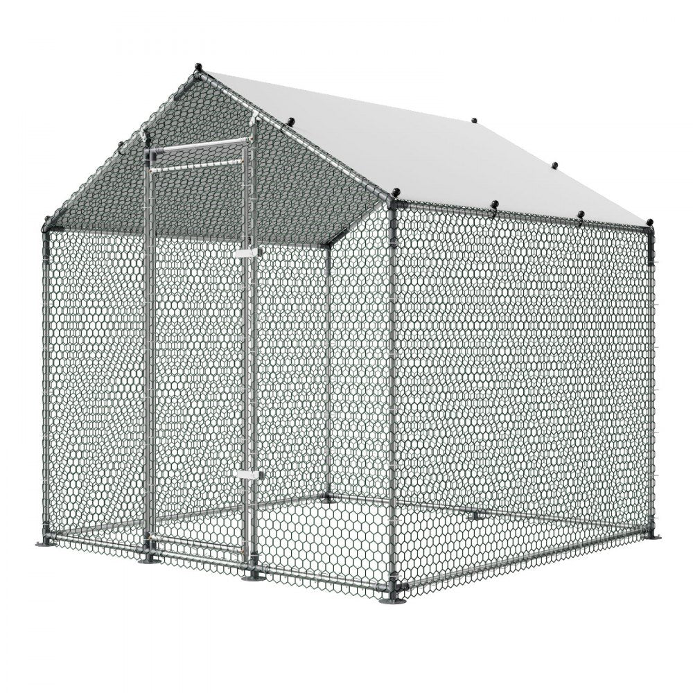 VEVOR Large Metal Chicken Coop 6.6x6.6x6.6 ft Walk-in Chicken Run House, Spire Roof Hen House Enclosure with Cover and Security Lock, Outdoor Duck Rabbit Cage Poultry Pen for Backyard, Farm, Yard