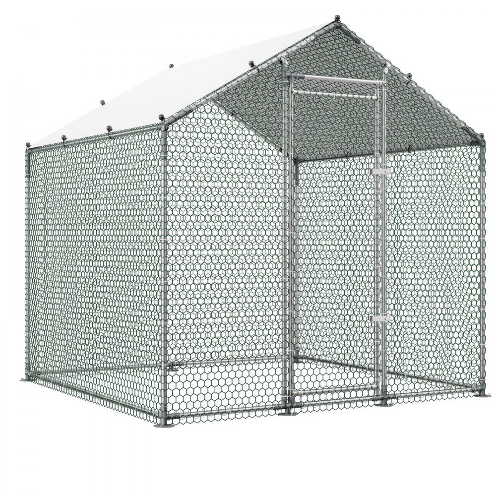 VEVOR Large Metal Chicken Coop 6.6x6.6x6.6 ft Walk-in Chicken Run House, Spire Roof Hen House Enclosure with Cover and Security Lock, Outdoor Duck Rabbit Cage Poultry Pen for Backyard, Farm, Yard