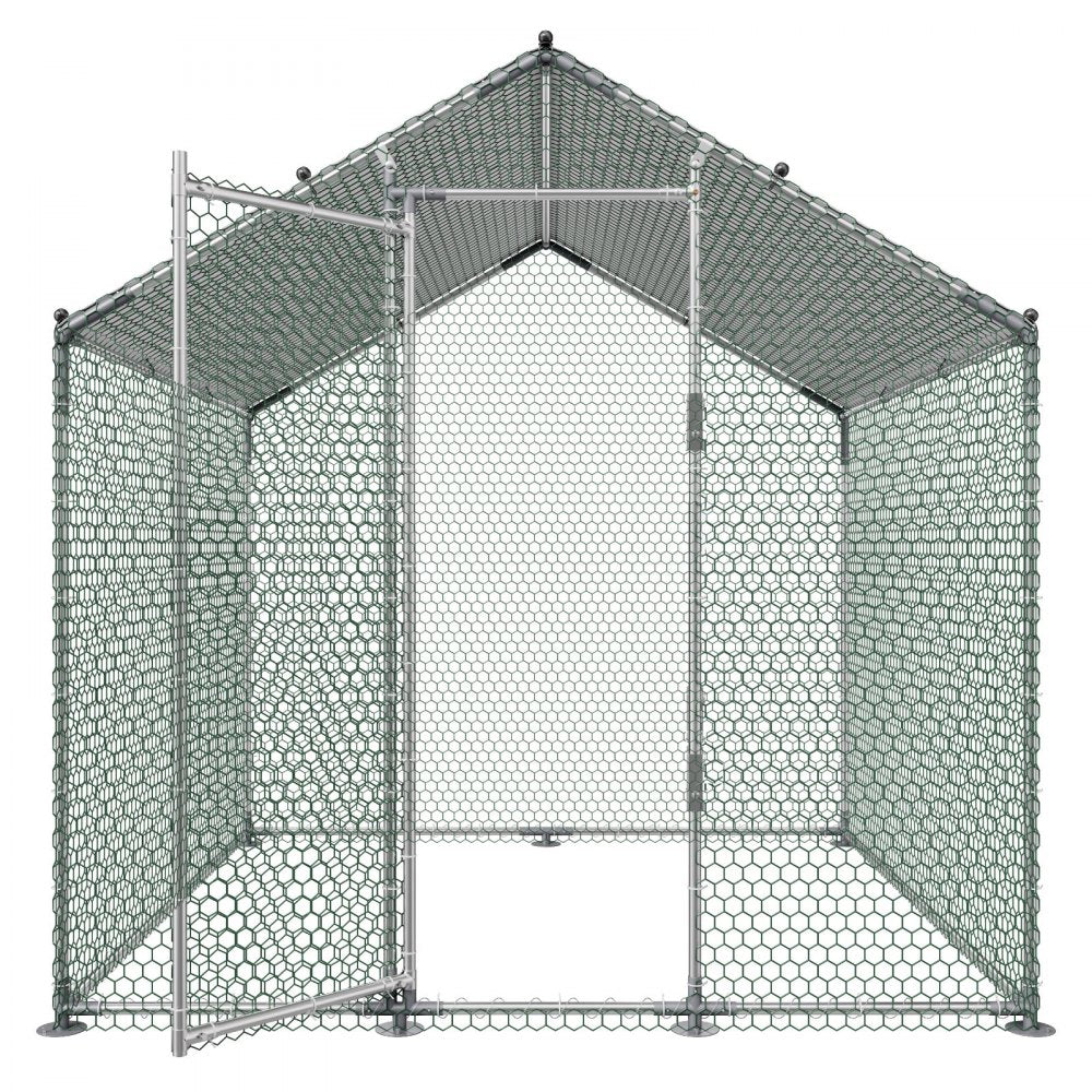 VEVOR Large Metal Chicken Coop 6.6x6.6x6.6 ft Walk-in Chicken Run House, Spire Roof Hen House Enclosure with Cover and Security Lock, Outdoor Duck Rabbit Cage Poultry Pen for Backyard, Farm, Yard