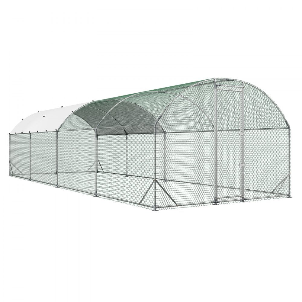 VEVOR Large Metal Chicken Coop, 9 x 25 x 6.6 ft, Walk-in Chicken Run House with Waterproof Cover & Sturdy Frame, Dome Roof Poultry Cage Duck Pen for Rabbit Hen Goose Duck Outdoor Backyard Farm Use