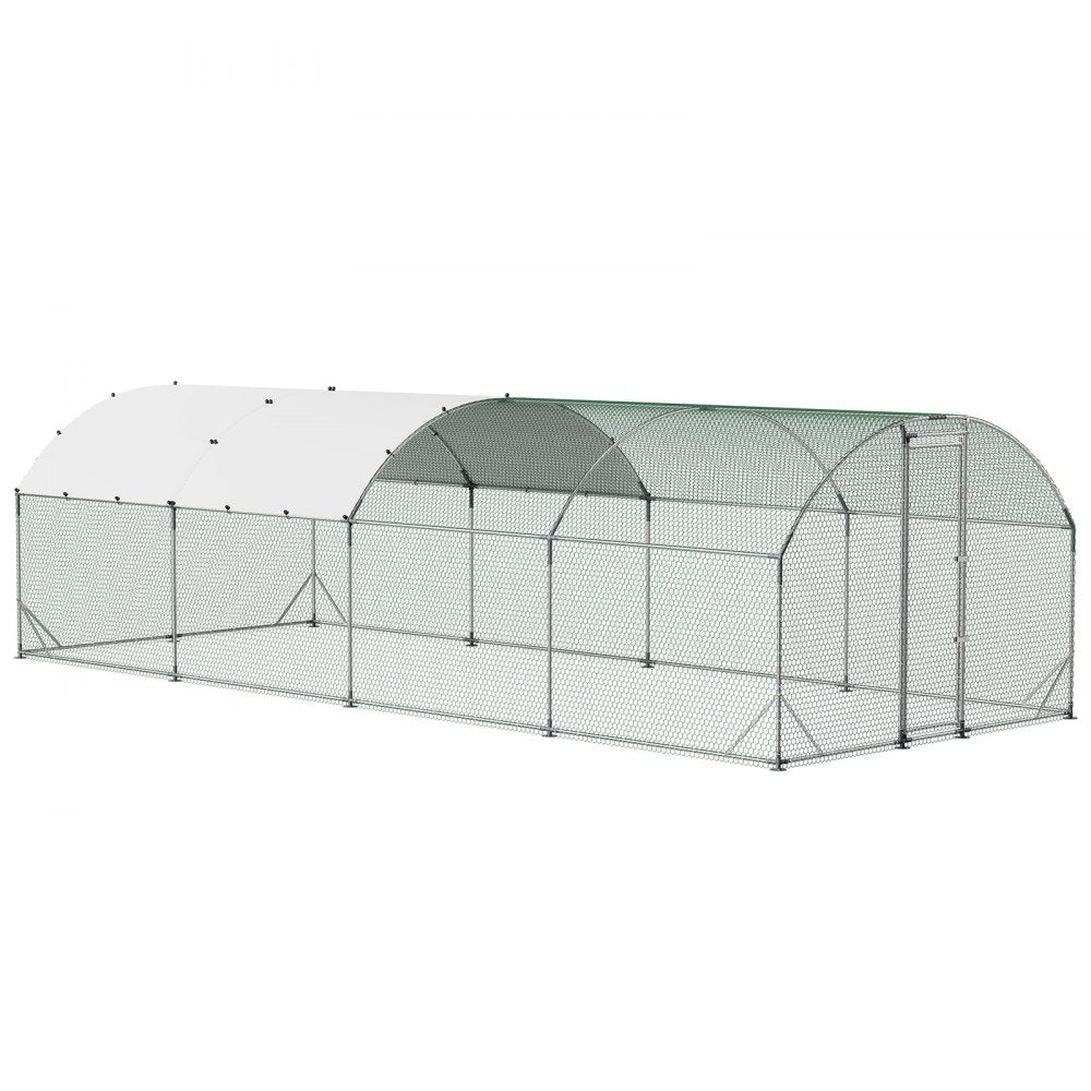 VEVOR Large Metal Chicken Coop, 9 x 25 x 6.6 ft, Walk-in Chicken Run House with Waterproof Cover & Sturdy Frame, Dome Roof Poultry Cage Duck Pen for Rabbit Hen Goose Duck Outdoor Backyard Farm Use