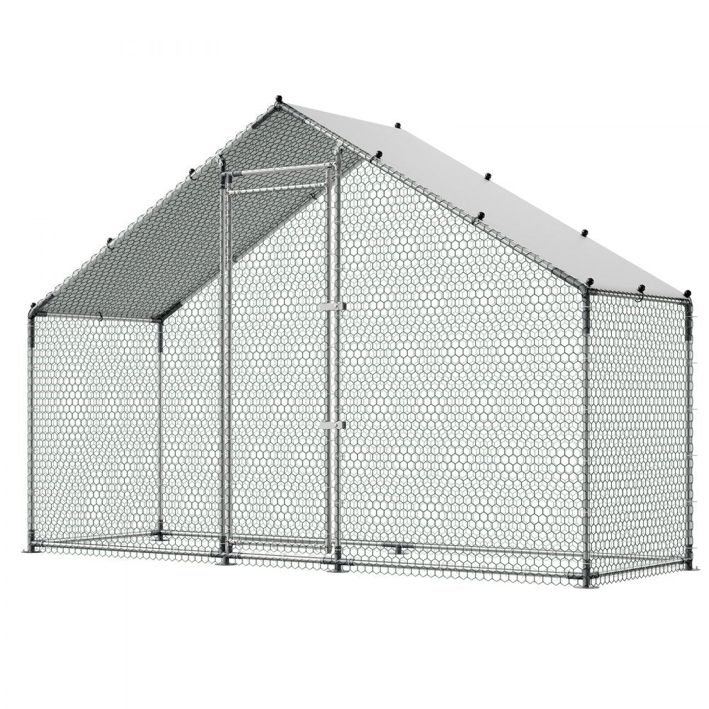 VEVOR Large Metal Chicken Coop,9.8 x 3.3 x 6.6 ft, Walk-in Chicken Run House with Waterproof Cover & Sturdy Frame, Spire Roof Poultry Cage Duck Pen for Rabbit Hen Goose Outdoor Backyard Farm Use