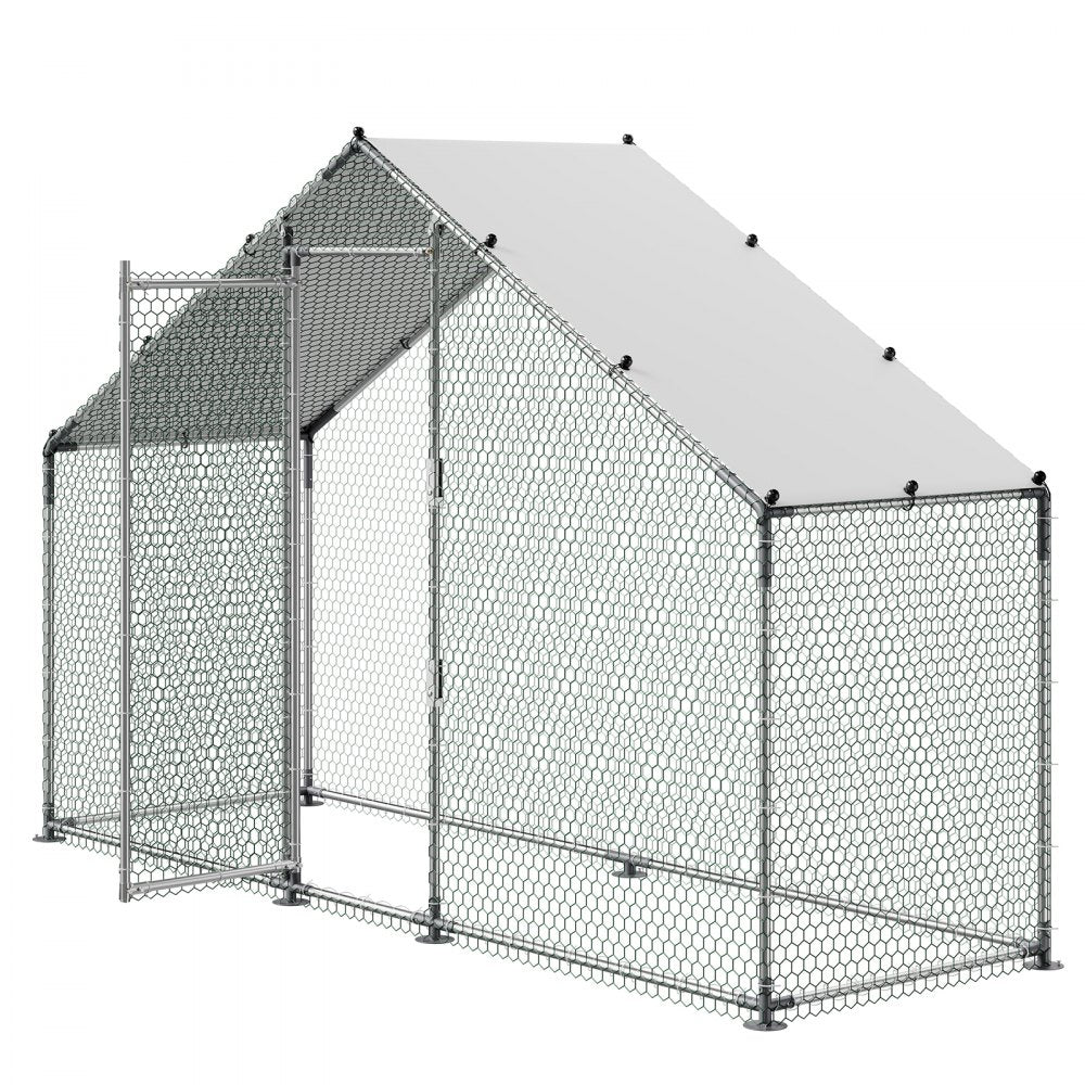 VEVOR Large Metal Chicken Coop,9.8 x 3.3 x 6.6 ft, Walk-in Chicken Run House with Waterproof Cover & Sturdy Frame, Spire Roof Poultry Cage Duck Pen for Rabbit Hen Goose Outdoor Backyard Farm Use