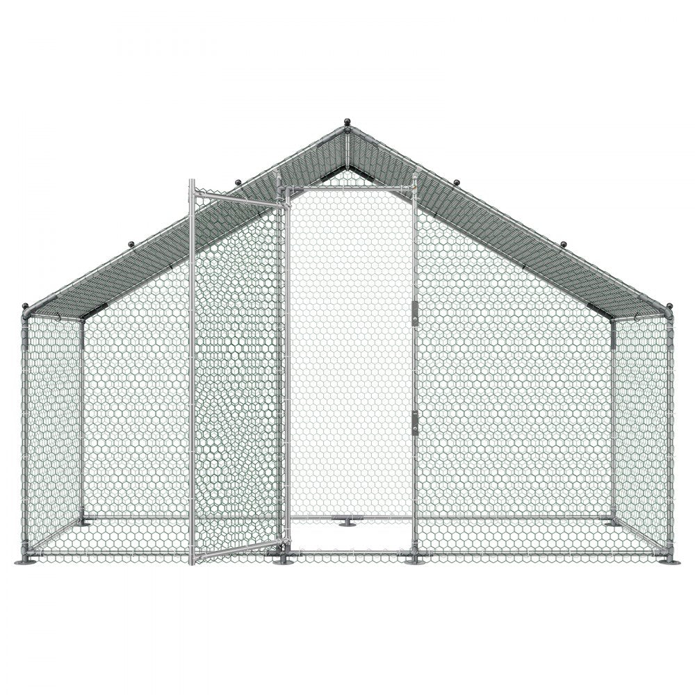 VEVOR Large Metal Chicken Coop,9.8 x 3.3 x 6.6 ft, Walk-in Chicken Run House with Waterproof Cover & Sturdy Frame, Spire Roof Poultry Cage Duck Pen for Rabbit Hen Goose Outdoor Backyard Farm Use