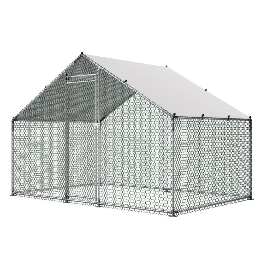 VEVOR Metal Chicken Coop, 9.8x6.5x6.5ft Large Walk-in Chicken Runs with Cover, Spire Roof Hen House Enclosure with Security Lock, Outdoor Duck Rabbit Cage Poultry Pen for Backyard, Farm, Yard