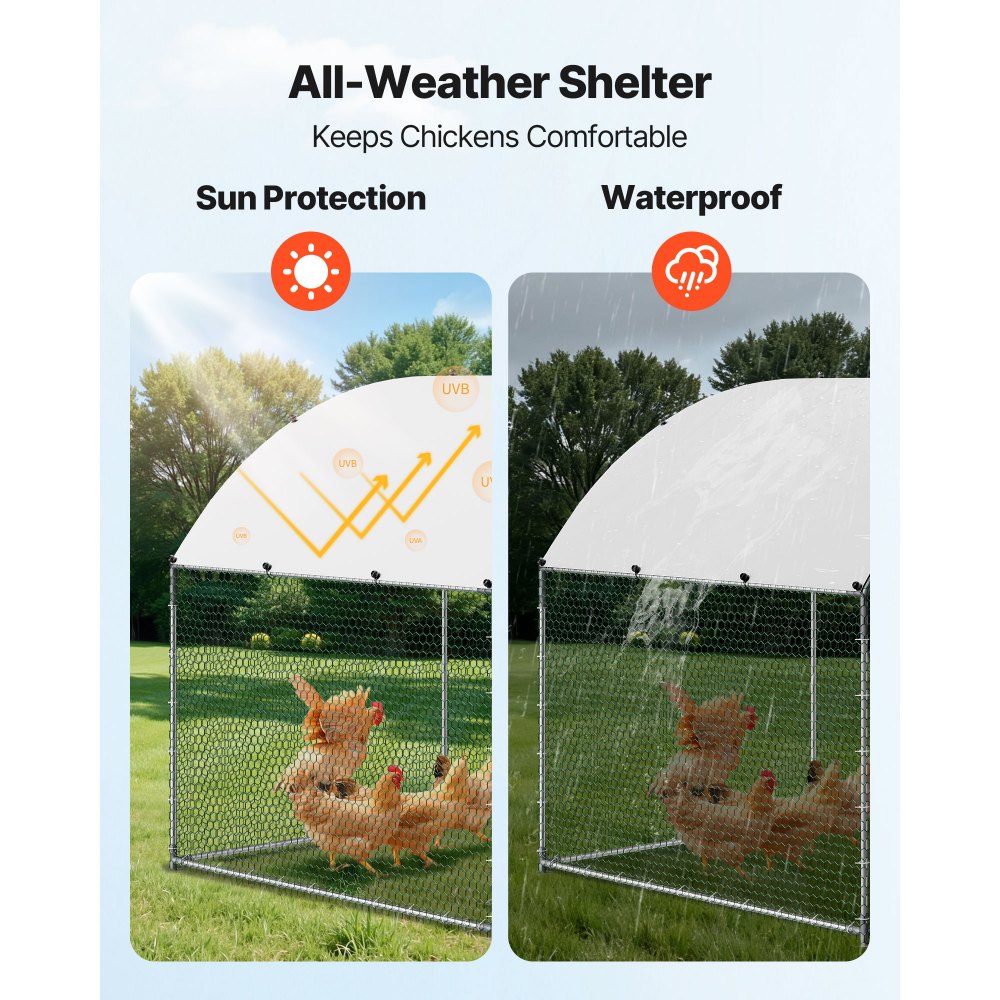 VEVOR Metal Chicken Coop, 9.8x6.5x6.5ft Large Walk-in Chicken Runs with Cover, Doom Roof Hen House Enclosure with Security Lock, Outdoor Duck Rabbit Cage Poultry Pen for Backyard, Farm, Yard