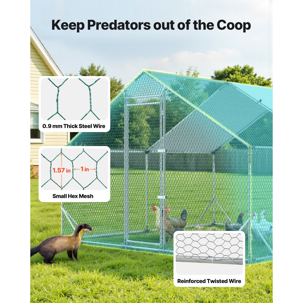 VEVOR Large Metal Chicken Coop, 9.8 x 9.8 x 6.6 ft, Walk-in Chicken Run House with Waterproof Cover & Sturdy Frame, Spire Roof Poultry Cage Duck Pen for Rabbit Hen Goose Outdoor Backyard Farm Use