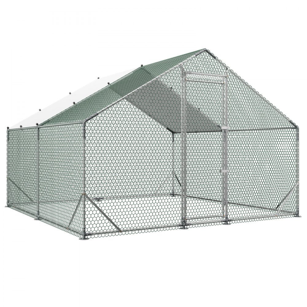 VEVOR Large Metal Chicken Coop, 9.8 x 9.8 x 6.6 ft, Walk-in Chicken Run House with Waterproof Cover & Sturdy Frame, Spire Roof Poultry Cage Duck Pen for Rabbit Hen Goose Outdoor Backyard Farm Use