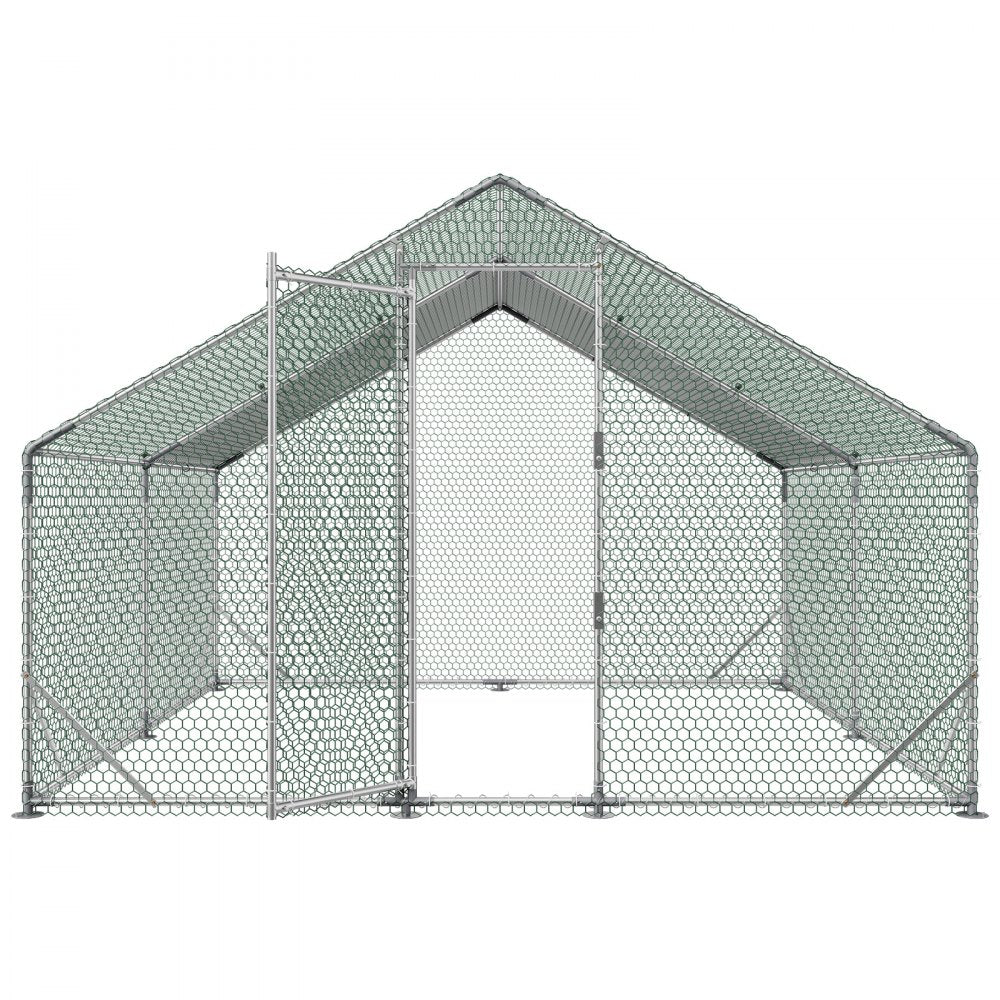 VEVOR Large Metal Chicken Coop, 9.8 x 9.8 x 6.6 ft, Walk-in Chicken Run House with Waterproof Cover & Sturdy Frame, Spire Roof Poultry Cage Duck Pen for Rabbit Hen Goose Outdoor Backyard Farm Use