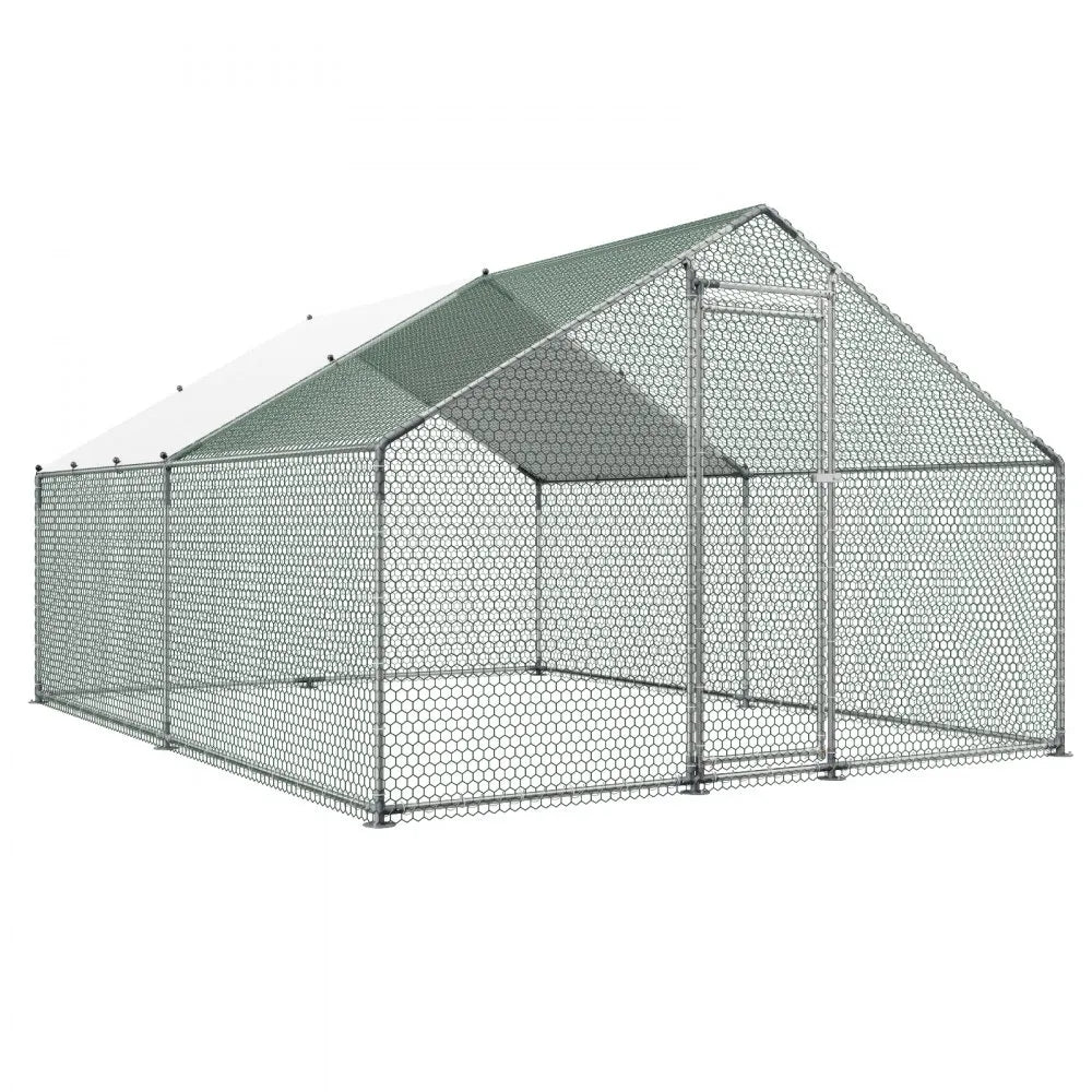 VEVOR Large Metal Chicken Coop, 9.8 x 13.1 x 6.6 ft, Walk-in Chicken Runs with Waterproof Cover, Spire Roof Hen House Enclosure with Lock, Outdoor Duck Rabbit Cage Poultry Pen for Backyard, Farm, Yard