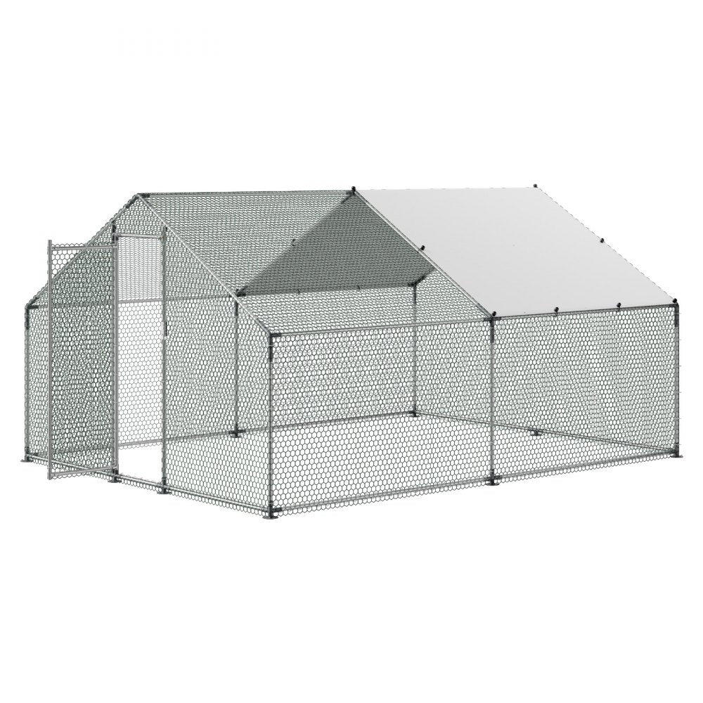 VEVOR Large Metal Chicken Coop, 9.8 x 13.1 x 6.6 ft, Walk-in Chicken Runs with Waterproof Cover, Spire Roof Hen House Enclosure with Lock, Outdoor Duck Rabbit Cage Poultry Pen for Backyard, Farm, Yard