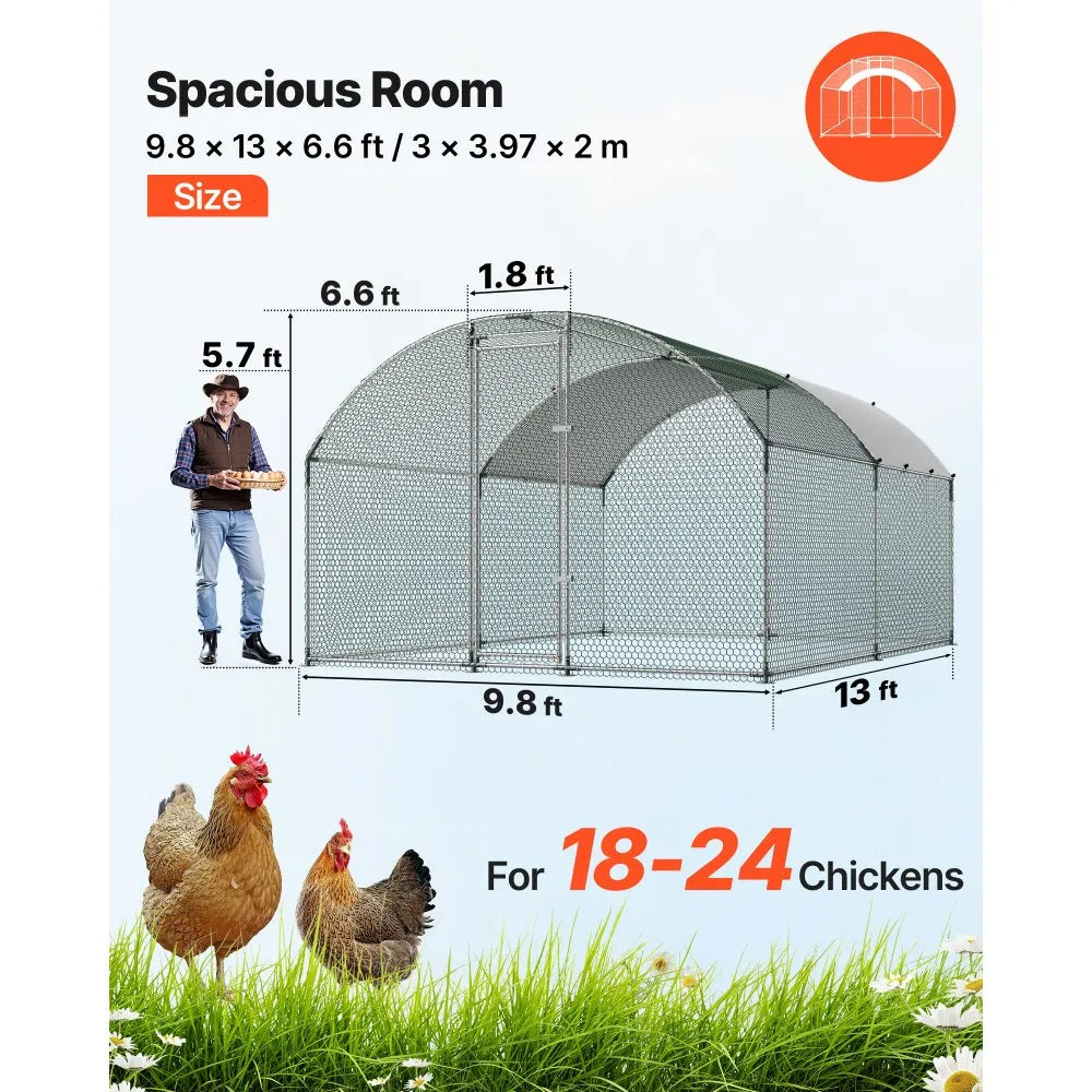 VEVOR Large Metal Chicken Coop 9.8x13x6.6 ft Walk-in Chicken Run House, Doom Roof Hen House Enclosure with Cover and Security Lock, Outdoor Duck Rabbit Cage Poultry Pen for Backyard, Farm, Yard Use