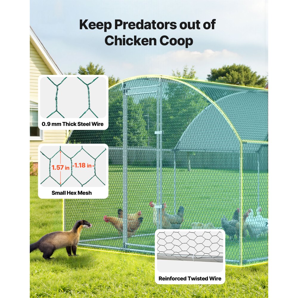 VEVOR Large Metal Chicken Coop 9.8x13x6.6 ft Walk-in Chicken Run House, Doom Roof Hen House Enclosure with Cover and Security Lock, Outdoor Duck Rabbit Cage Poultry Pen for Backyard, Farm, Yard Use