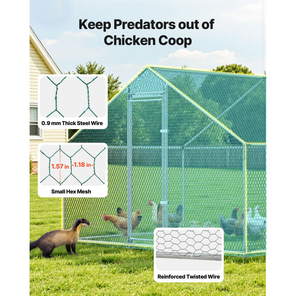 VEVOR Large Metal Chicken Coop 9.8x19.5x6.6 ft Walk-in Chicken Run House, Spire Roof Hen House Enclosure with Cover and Security Lock, Outdoor Duck Rabbit Cage Poultry Pen for Backyard, Farm, Yard