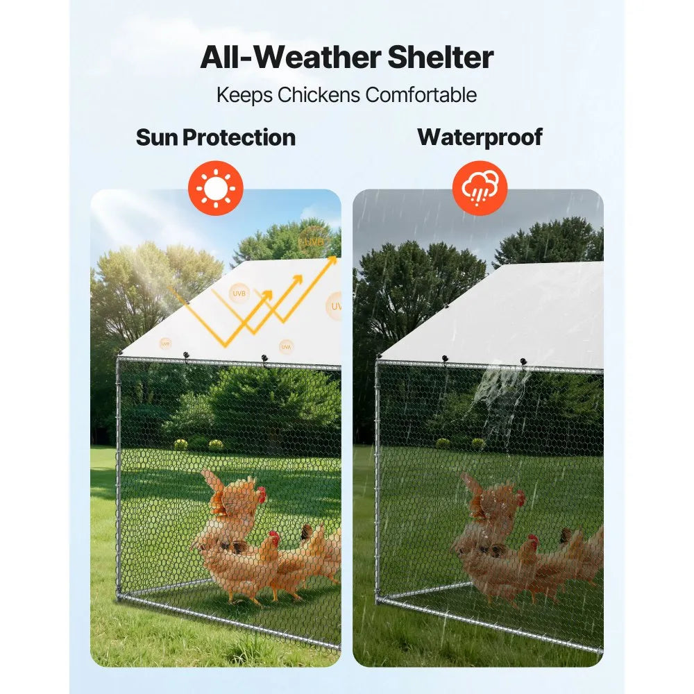 VEVOR Large Metal Chicken Coop 9.8x19.5x6.6 ft Walk-in Chicken Run House, Spire Roof Hen House Enclosure with Cover and Security Lock, Outdoor Duck Rabbit Cage Poultry Pen for Backyard, Farm, Yard