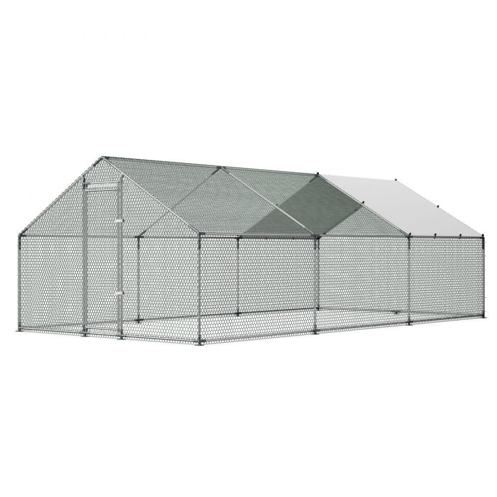 VEVOR Large Metal Chicken Coop 9.8x19.5x6.6 ft Walk-in Chicken Run House, Spire Roof Hen House Enclosure with Cover and Security Lock, Outdoor Duck Rabbit Cage Poultry Pen for Backyard, Farm, Yard