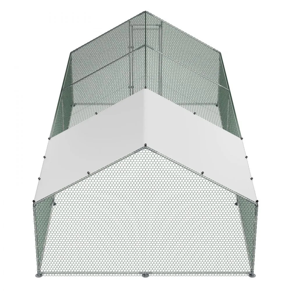 VEVOR Large Metal Chicken Coop 9.8x19.5x6.6 ft Walk-in Chicken Run House, Spire Roof Hen House Enclosure with Cover and Security Lock, Outdoor Duck Rabbit Cage Poultry Pen for Backyard, Farm, Yard