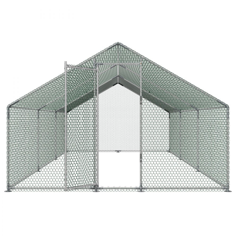 VEVOR Large Metal Chicken Coop 9.8x19.5x6.6 ft Walk-in Chicken Run House, Spire Roof Hen House Enclosure with Cover and Security Lock, Outdoor Duck Rabbit Cage Poultry Pen for Backyard, Farm, Yard