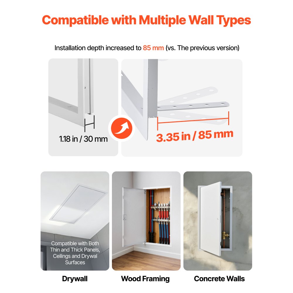 VEVOR Access Panel for Drywall, 25.3 x 13.3 in Galvanized Steel Access Door, Easy Install Hinged Service Panel with Screwdriver Latch, for Ceiling Plumbing Electrical, 12.4 x 24.4 in Cutout Size White