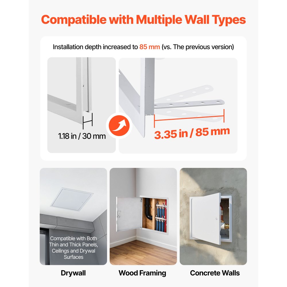 VEVOR Access Panel for Drywall, 15.2 x 15.2 in Galvanized Steel Access Door, Easy Install Hinged Service Panel with Screwdriver Latch, for Ceiling Plumbing Electrical, 14.4 x 14.4 in Cutout Size White