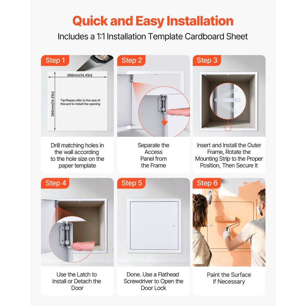 VEVOR Access Panel for Drywall, 15.2 x 15.2 in Galvanized Steel Access Door, Easy Install Hinged Service Panel with Screwdriver Latch, for Ceiling Plumbing Electrical, 14.4 x 14.4 in Cutout Size White