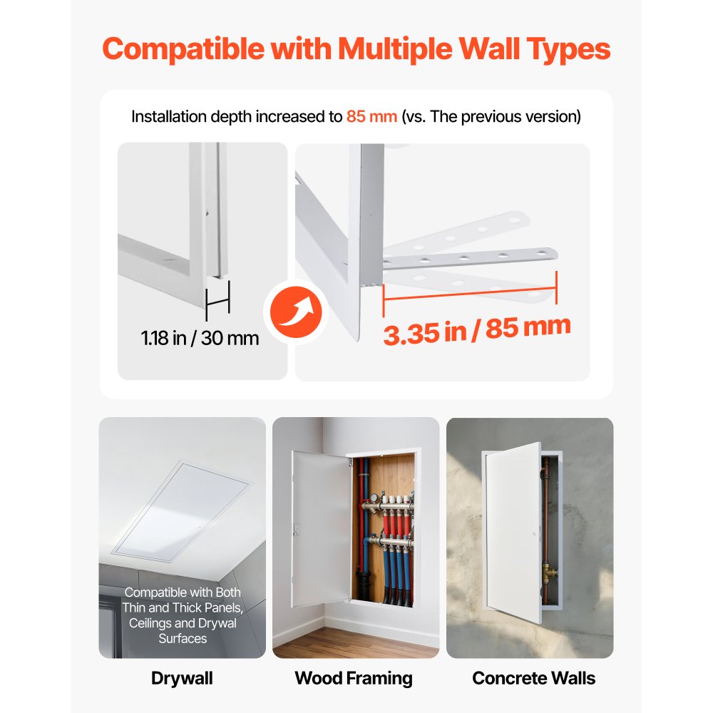 VEVOR Access Panel for Drywall, 30.3 x 15.2 in Galvanized Steel Access Door, Easy Install Hinged Service Panel with Screwdriver Latch, for Ceiling Plumbing Electrical, 14.4 x 29.4 in Cutout Size White