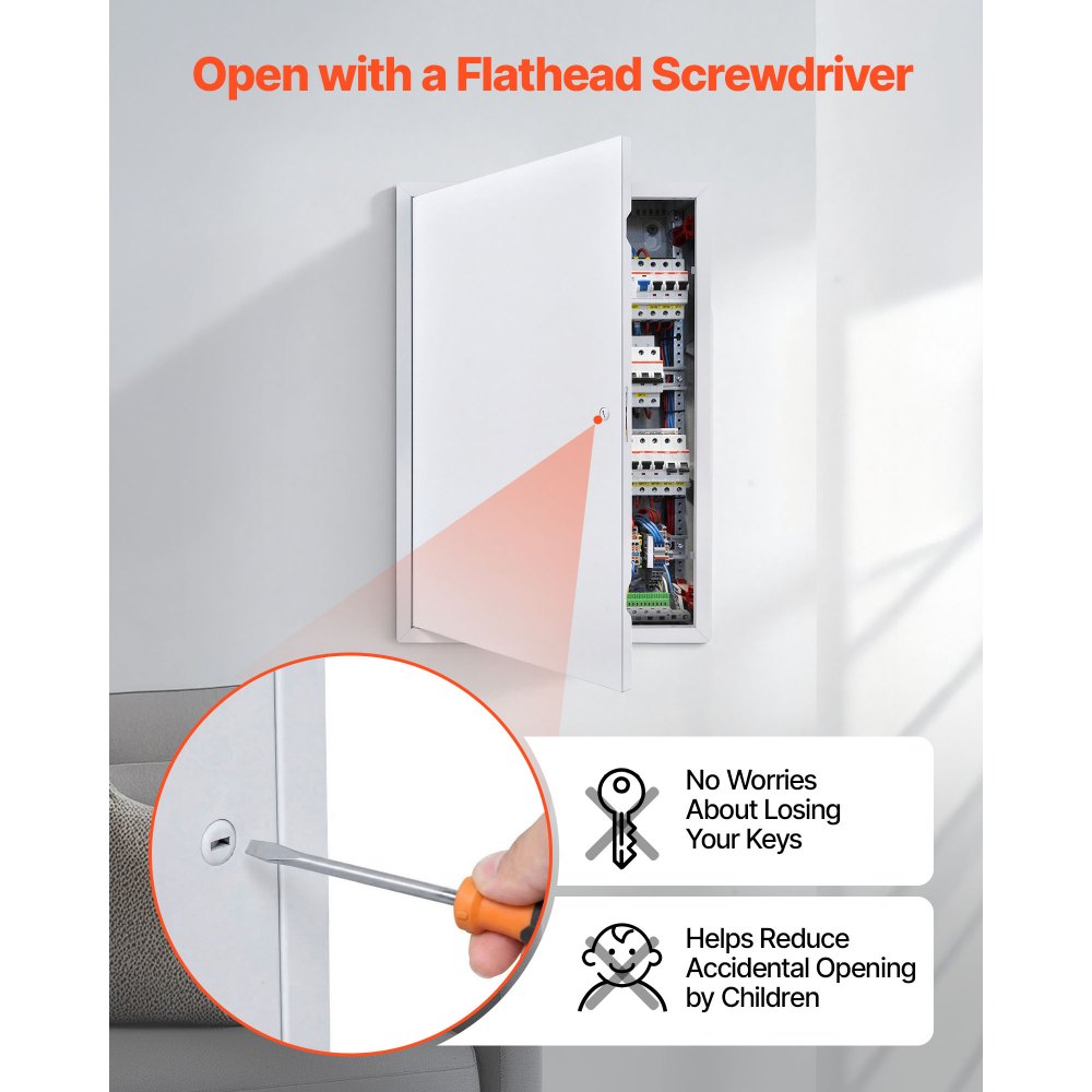 VEVOR Access Panel for Drywall, 25.3 x 17.2 in Galvanized Steel Access Door, Easy Install Hinged Service Panel with Screwdriver Latch, for Ceiling Plumbing Electrical, 16.4 x 24.4 in Cutout Size White