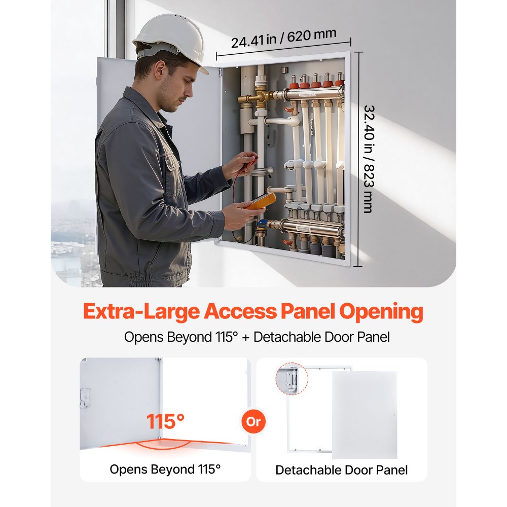 VEVOR Access Panel for Drywall, 33.2 x 25.2 in Galvanized Steel Access Door, Easy Install Hinged Service Panel with Screwdriver Latch, for Ceiling Plumbing Electrical, 24.4 x 32.4 in Cutout Size White