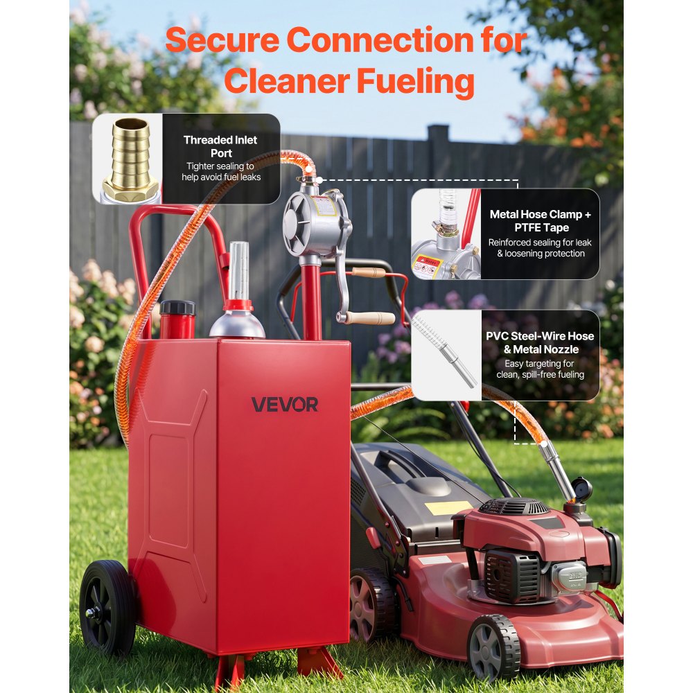 VEVOR 15 Gallon Fuel Gas Caddy, Carbon Steel, Portable Fuel Transfer Storage Tank with Manual Pump & Rolling Wheels, Gasoline Diesel Can Container, for Cars, Lawn Mowers, ATVs, Boats, Motorcycles, Red