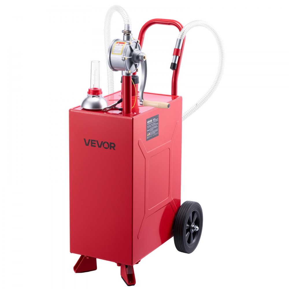 VEVOR 15 Gallon Fuel Gas Caddy, Carbon Steel, Portable Fuel Transfer Storage Tank with Manual Pump & Rolling Wheels, Gasoline Diesel Can Container, for Cars, Lawn Mowers, ATVs, Boats, Motorcycles, Red