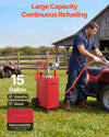 VEVOR 15 Gallon Fuel Gas Caddy, Carbon Steel, Portable Fuel Transfer Storage Tank with Manual Pump & Rolling Wheels, Gasoline Diesel Can Container, for Cars, Lawn Mowers, ATVs, Boats, Motorcycles, Red