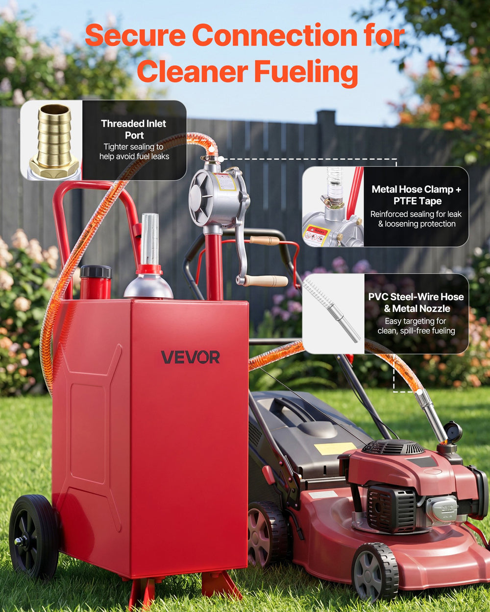 VEVOR 15 Gallon Fuel Gas Caddy, Carbon Steel, Portable Fuel Transfer Storage Tank with Manual Pump & Rolling Wheels, Gasoline Diesel Can Container, for Cars, Lawn Mowers, ATVs, Boats, Motorcycles, Red