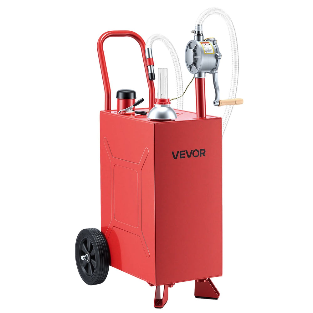 VEVOR 15 Gallon Fuel Gas Caddy, Carbon Steel, Portable Fuel Transfer Storage Tank with Manual Pump & Rolling Wheels, Gasoline Diesel Can Container, for Cars, Lawn Mowers, ATVs, Boats, Motorcycles, Red