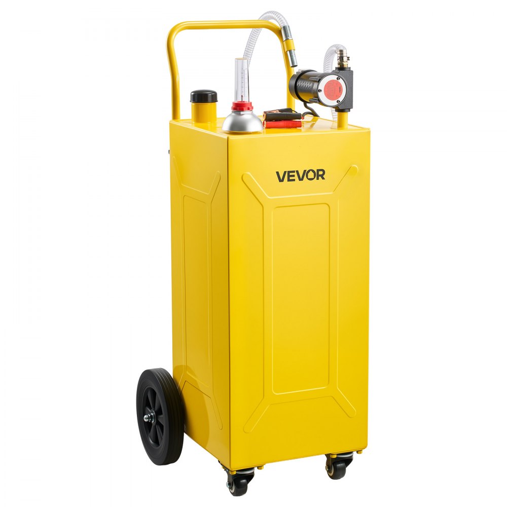 VEVOR 30 Gallon Diesel Caddy, Carbon Steel, Portable Diesel Transfer Storage Tank with Electric Pump, 4 Rolling Wheels, Transfer Can Container, for Tractors, Forklifts, Loaders, Farm Equipment, Yellow