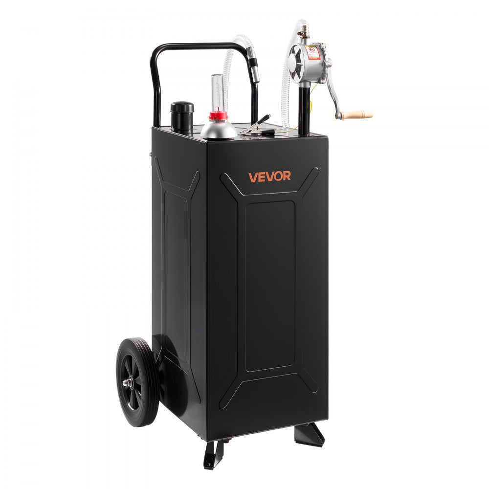 VEVOR 30 Gallon Fuel Gas Caddy, Carbon Steel, Portable Fuel Transfer Storage Tank with Manual Pump & 2 Wheels, Gasoline Diesel Can Container, for Cars, Lawn Mowers, ATVs, Boats, Motorcycles, Black